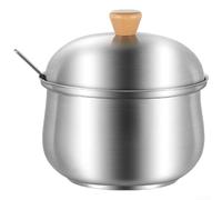 Barattolo per condimenti in acciaio inossidabile 316L con coperchio con manico in legno, per conservare sale, pepe MSG, fiocchi di peperoncino, essenza di pollo (400 ml)