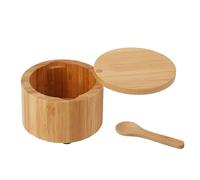 Barattolo per condimenti in legno - Contenitore incluso con cucchiaio con coperchio, porta aromi rustico da banco, accessorio per la preparazione culinaria | Vaso portaoggetti artigianale in legno, pe
