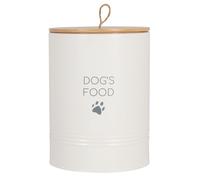 Barattolo per crocchette per cani in metallo bianco con coperchio in bambù