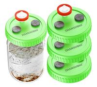 Barattolo per funghi, coperchio liquido, apertura ampia, bocca riciclata, plastica alimentare, cereali, coltivazione delle uova, barattolo per conserve, 3 pezzi, verde con filtro a siringa)