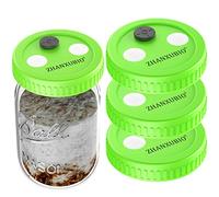 Barattolo per funghi Coperchio per cultura liquida a bocca larga Coperchio in plastica per coltivazione alimentare con membrana PTFE e porte di iniezione autocurative di ZHANXUBIO (86 mm, 3 pezzi)