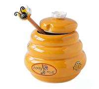 Barattolo per miele in ceramica - Contenitore ermetico per sciroppo, bocca larga, 140 ml, con mestolo in legno, per marmellata, salsa, cottura al forno, controsoffitto, smaltatura liscia, struttura