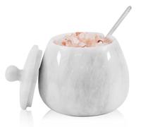 Barattolo per sale in marmo con coperchio, 11,4 cm, fatto a mano, in pietra naturale, per cucina, erbe e spezie, zuccheriera da appoggio, elegante contenitore in marmo