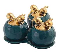 Barattolo per spezie, Contenitore for condimenti in ceramica con cucchiai, coperchi e vassoio, set di ciotole for spezie, organizer for, cucina casa(Dark Green)