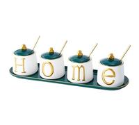 Barattolo per spezie, Set di barattoli for spezie in ceramica con coperchio a cucchiaio e vassoio, set contenitori for, zucchero sale da cucina for la casa(A)