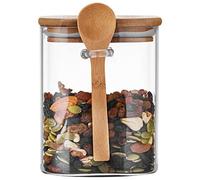 Barattolo quadrato in vetro trasparente da 1000 ml, con coperchio in legno e cucchiaio da cucina, ermetico, contenitore per alimenti, contenitore per conservare, barattoli ermetici