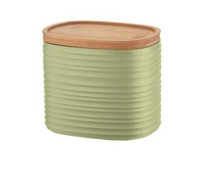 Barattolo realizzati riciclando 4,9 bottiglie di plastica 12.3x9.4x h11 cm 500cc con coperchio in Legno di bamboo salva freschezza e guarnizione sul tappo Verde Alga verde