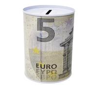 Barattolo Salvadanaio Design Banconota 5 Euro in Metallo Latta non Apribile 10x8cm