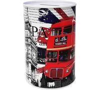 Barattolo Salvadanaio Design Londra Elementi Caratteristici della Città e Monumenti Big Ben Victoria Tower Gardens in Metallo Latta non Apribile 15x11cm