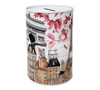 Barattolo Salvadanaio Design Parigi Elementi Caratteristici della Città e Monumenti Torre Eiffel Notre Dame Arco di Trionfo in Metallo Latta non Apribile 13x8cm