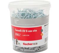 Fischer UV 6 S, Secchiello con 250 Tasselli con Vite, Misura 6 x 30 mm, 250 Tasselli + 250 Viti, Ideali per Mattoni Pieni e Forati, 531386, Grigio