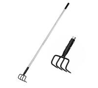 BARAYSTUS Rastrello e coltivatore da giardino, a 4 denti, con manico lungo regolabile per aerazione del terreno, scavo e diserbo