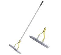 BARAYSTUS Rastrello per paglia e prato con manico regolabile da 148 cm, pinza robusta in acciaio al carbonio, pettine multiuso per diserbo e concimazione