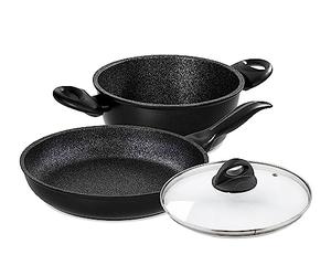 Barazzoni Granitica Extra Induction, Set 3 Pezzi, Padella 24 Cm, Casseruola 20 Cm, Coperchio in Vetro 20 Cm