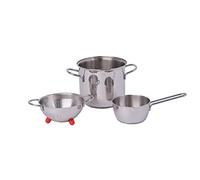 Barazzoni I Piccinini Set da Cucina, Pentola ø16cm, Casseruola Conica manico lungo ø12cm, Colapasta ø14cm con piedini di colore Rosso, Acciaio inox 18/10, Made in Italy