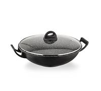 Barazzoni Le Cotture Speciali Wok con Coperchio in Vetro Temperato, Diametro cm 32, Alluminio Pressofuso con Rivestimento Marmotech a 5 Strati. Made in Italy.