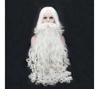 Barba Babbo Natale parrucca lunga riccia bianca folta da anziano mago vecchio
