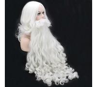 Barba Babbo Natale parrucca lunga riccia bianca folta da anziano mago vecchio