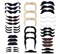 Barba, baffi finti, 48 pezzi, autoadesivi per feste, baffi per Halloween, Natale, feste in maschera, per bambini e risveglio