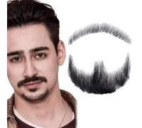 Barba Capelli umani Barba realistica Baffi Capelli invisibili per il viso Costume Pizzo per uomo Vestirsi Costume cosplay di Halloween Party Nero.