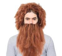 Barba di Mago,Parrucca da Barba, Parrucca e Barba per Costume Cosplay, Accessorio per Costume da Baffi Fake Divertente Set di Parrucca e Barba Cavernicola, Articoli per feste per