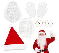 Barba e parrucca di Babbo Natale con berretto, occhiali e guanti, accessori per costume da Babbo Natale, barba di Natale per adulti, set per la vigilia di Natale, Halloween, feste