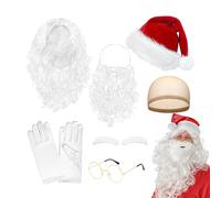 Barba E Sopracciglia Da Babbo Natale | Costume Carnevale Natalizio Per Feste - Set Completo Con Barba Parrucca Cappello Occhiali Guanti Sopracciglia Capelli Per Donne Uomini Ragazzi