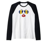 Barbados Flag Summer Girl Lips Kiss National Sunglasses Day Maglia con Maniche Raglan