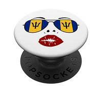 Barbados Flag Summer Girl Lips Kiss National Sunglasses Day PopSockets PopGrip Adesivo