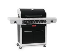 Barbecook barbecue a gas Siesta 612 Black Edition con tavolo laterale fisso, 5 bruciatori e bruciatore laterale, griglie in ghisa smaltata, 143x56x120cm