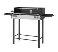 Barbecue a Carbone a 3 Livelli con Mensole Pieghevoli e Girarrosto 118x32x90 cm in Acciaio Inox Nero