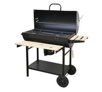 Barbecue a Carbone Carbonella 108x70x100 cm con Coperchio Ruote e Ripiani in Legno Nero