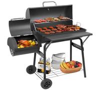 Barbecue a carbone con affumicatore offset, barbecue a barile per cortile | Kendane Barbecue a barile a carbonella con ripiano laterale e affumicatore offset, adatto per cortile, patio