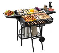 Barbecue a Carbone Grande a Forma di barile con tavoli Laterali e Ruote | Corpo in acciaio laminato a freddo, regolatore d'aria regolabile, griglia di cottura ampia e ripiano inferiore