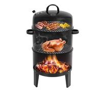 Barbecue a carbonella 3 in 1, affumicatore con termometro e coperchio, ampiezza del vento rimovibile, regolabile per interni, esterni, 80 x 40 cm