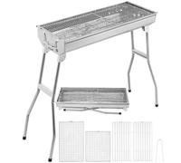 Barbecue a carbonella, 73 x 28 x 76 cm, pieghevole, in acciaio inox, portatile, per esterni, barbecue a carbonella, con tagliere per spezie, cestino portaoggetti, griglia pieghevole