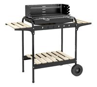 Barbecue A Carbonella Ad Altezza Regolabile Con 3 Ripiani E Vassoio, In Metallo Legno, 113x53.5x82.5 Cm, Nera