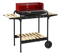 Barbecue A Carbonella Con Griglia Regolabile E 3 Ripiani In Metallo Legno, 103x47x95 Cm, Rosso