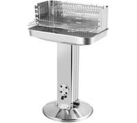 Barbecue a carbonella in acciaio inox, a colonna, per campeggio e spiaggia, con griglia regolabile in altezza in 5 posizioni, ventilazione regolabile, cestino e contenitore