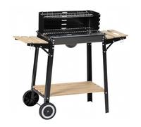 Barbecue A Carbonella In Acciaio Nero Con Ripiani Laterali E Ruote Griglia 48,5x29 Cm Altezza Regolabile Paravento Braciere Smaltato Per Giardino Terrazzo