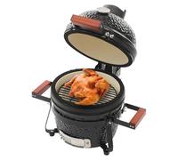 Barbecue a carbonella in ceramica, 13 pollici, per giardino, terrazza e campeggio, resistente al calore, con termometro, manici in bambù e struttura in acciaio inox