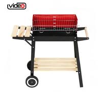 Barbecue a carbonella portatile con ruote ripiani legno griglia in acciaio inox