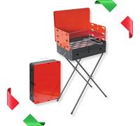 Barbecue a carbonella portatile richiudibile a valigetta acciaio verniciato griglia regolabile cavalletto 77 cm