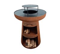 BARBECUE A CARBONELLA PURLINE EFP55RCO con griglia in acciaio inox e base porta legna, Pellet di legno, Griglia da 60 cm, Ruggine, Nero