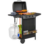 Barbecue a Gas con 4 Bruciatori e Coperchio con Termometro Nero VivaGarden