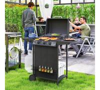 Barbecue a Gas con 4 Bruciatori Indipendenti e Coperchio con Termometro, 108x54x97 cm, Nero