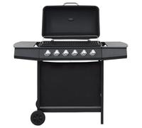 Barbecue a gas con 6 fiamme e termometro, 6 grandi zone di cottura, coperchio robusto, ripiani laterali, vassoio raccogli grasso rimovibile, mobiletto inferiore e 2 ruote, nero, per feste all'aperto