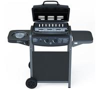 Barbecue a Gas con Termometro Digitale Integrato e Bruciatore fornello laterale BBQ e Grill in Acciaio Inox Barbecue Da giardino terrazza piscina esterno in Acciaio Nero e ABS 3 Bruciatori