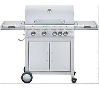 BARBECUE A GAS PIASTRA IN GHISA IN ACCIAIO INOX BBQ 4 FUOCHI CON COPERCHIO 37677