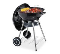 Relaxdays Barbecue a Sfera con Coperchio, Ripiano e Raccogli Cenere, Pieghevole e Portatile, Griglia da ∅ 40 cm, Nero